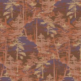 Фактурные обои "Deep Forest" арт.Am 2 003 из коллекции Ambient vol.2, Milassa с узором хвойных деревьев на фоне  гор похожи на гобелен, для спальни